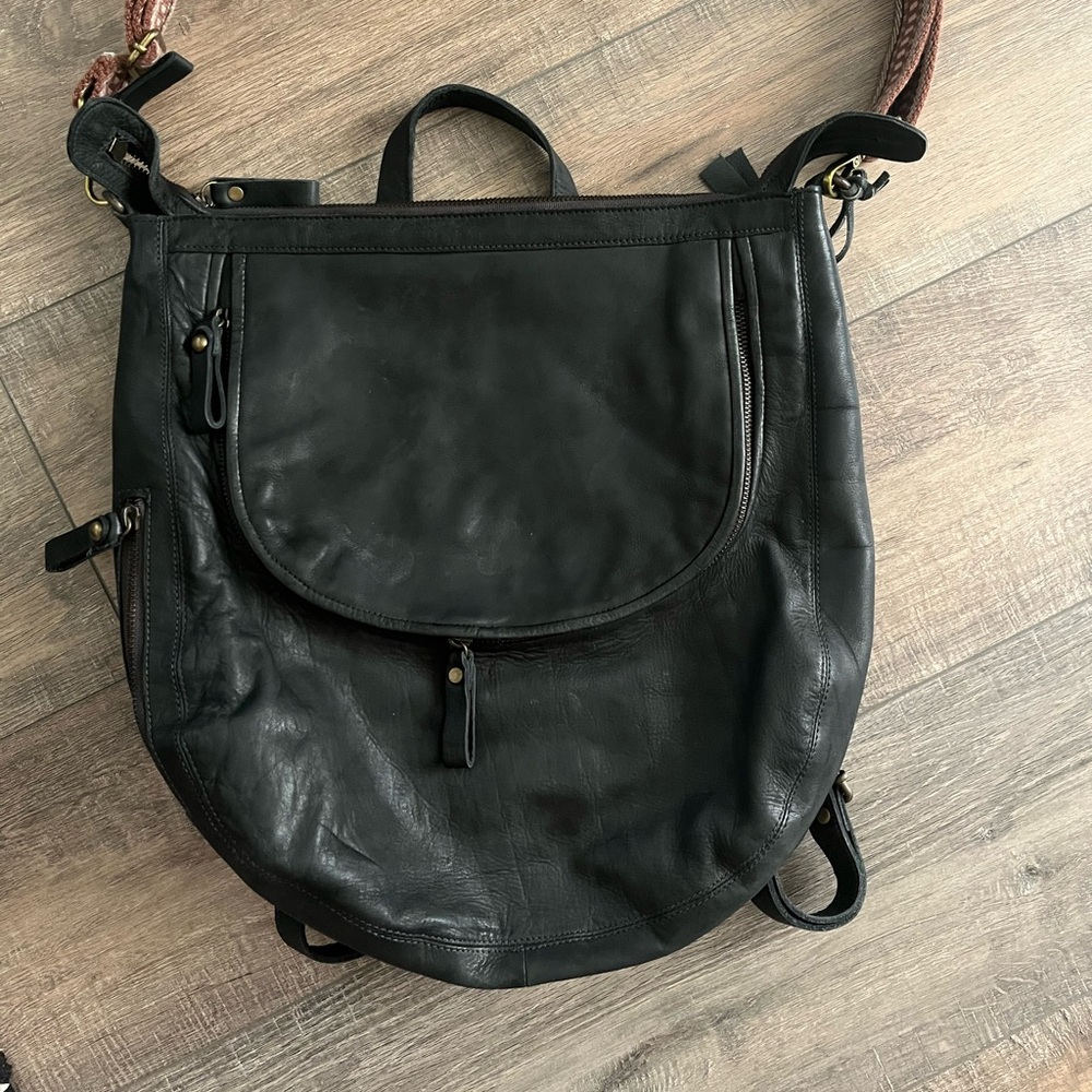 Tano Black Leather Backpack